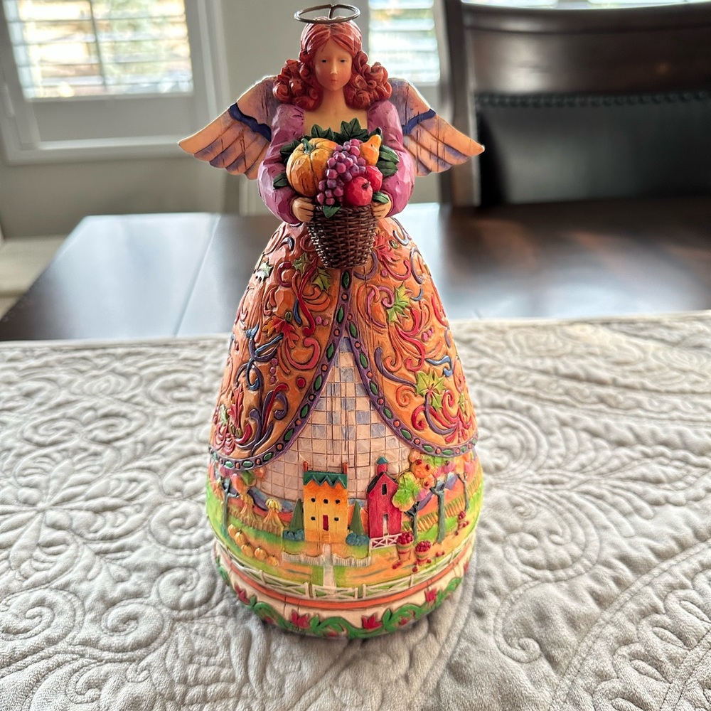 Jim Shore Colorful Angel Figurine with Fruit Basket